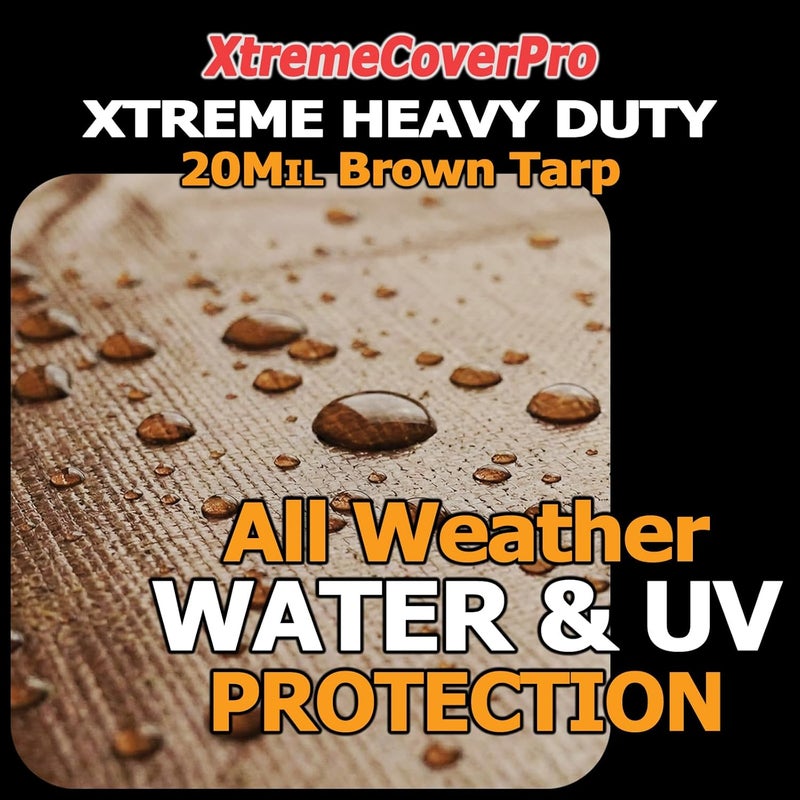 XTREMECOVERPRO 10' x 12' Brown Super Ultra Heavy-Duty Tarp – 20 Mil Waterproof & UV-Resistant 10x12 - Large Outdoor Tarp, Waterproof Cover for Rain Camping, Tent, UV Protection, Reinforced Corners - Image 3